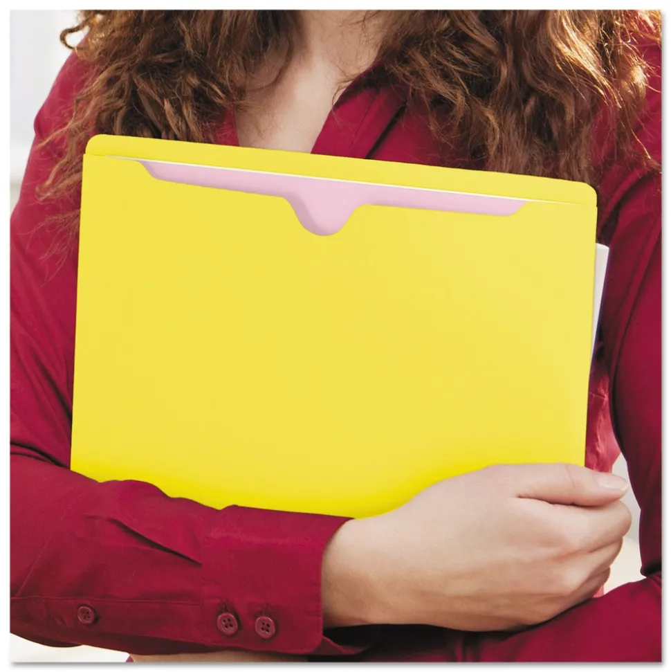 Smead Straight Tab Colored File Jackets with Reinforced Double-Ply Tab - Letter, Yellow (100/Box)