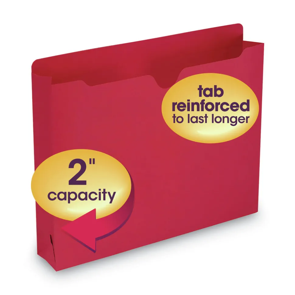 Smead Straight Tab Letter Size Colored File Jackets with Reinforced Double-Ply Tab - Red (50/Box)