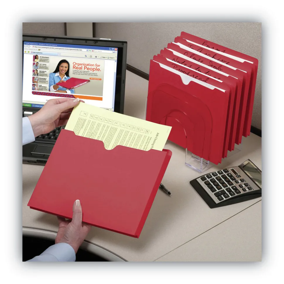 Smead Straight Tab Letter Size Colored File Jackets with Reinforced Double-Ply Tab - Red (50/Box)