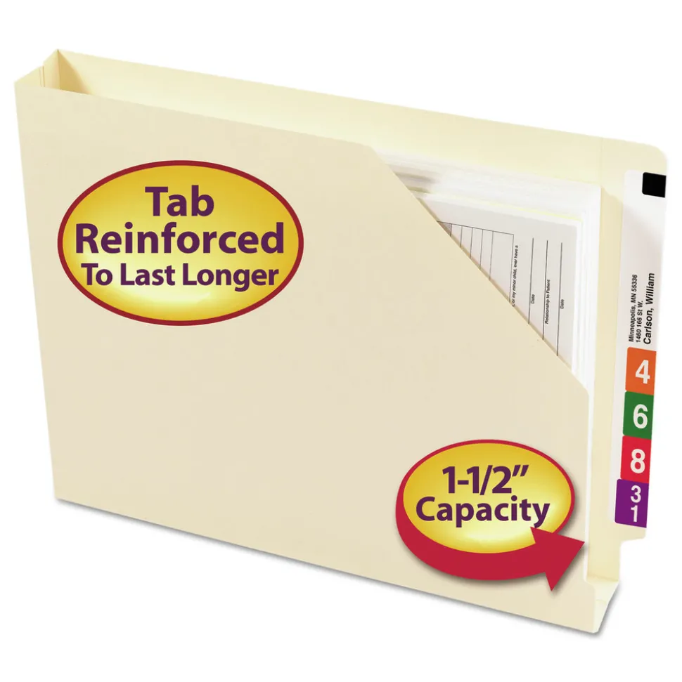 Smead Straight Tab Letter Size 14-pt End Tab Jackets with Reinforced Tabs - Manila (50/Box)
