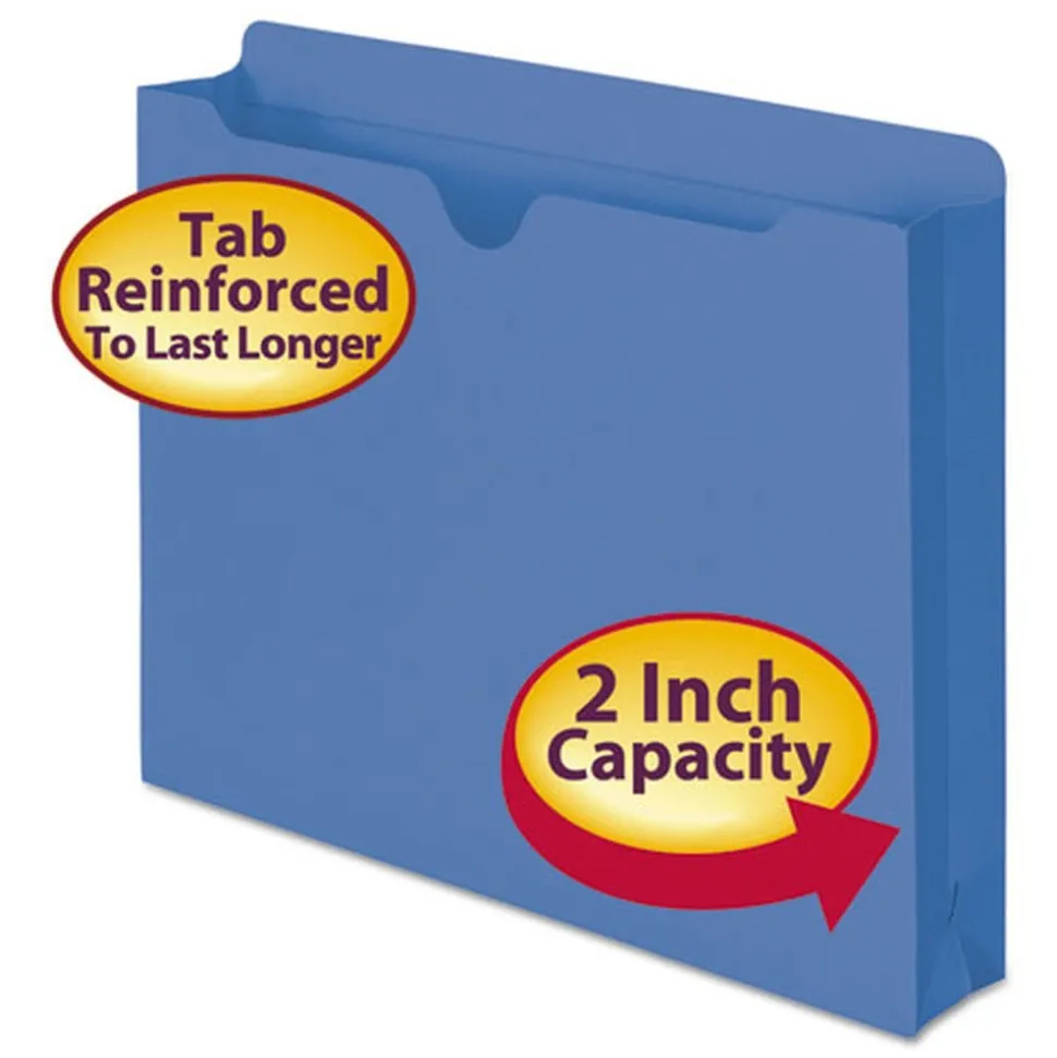 Smead Straight Tab Letter Size Colored File Jackets with Reinforced Double-Ply Tab - Blue (50/Box)