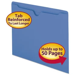 Smead Straight Tab Letter Size Colored File Jackets with Reinforced Double-Ply Tab - Blue (100/Box)