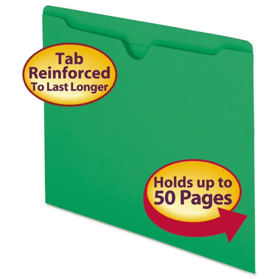 Smead Straight Tab Letter Size Colored File Jackets with Reinforced Double-Ply Tab - Green (100/Box)
