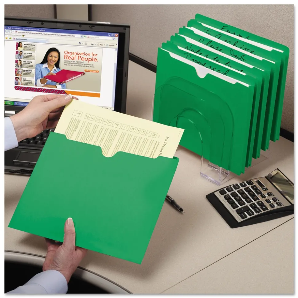 Smead Straight Tab Letter Size Colored File Jackets with Reinforced Double-Ply Tab - Green (100/Box)