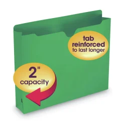 Smead Straight Tab Letter Size Colored File Jackets with Reinforced Double-Ply Tab - Green (50/Box)