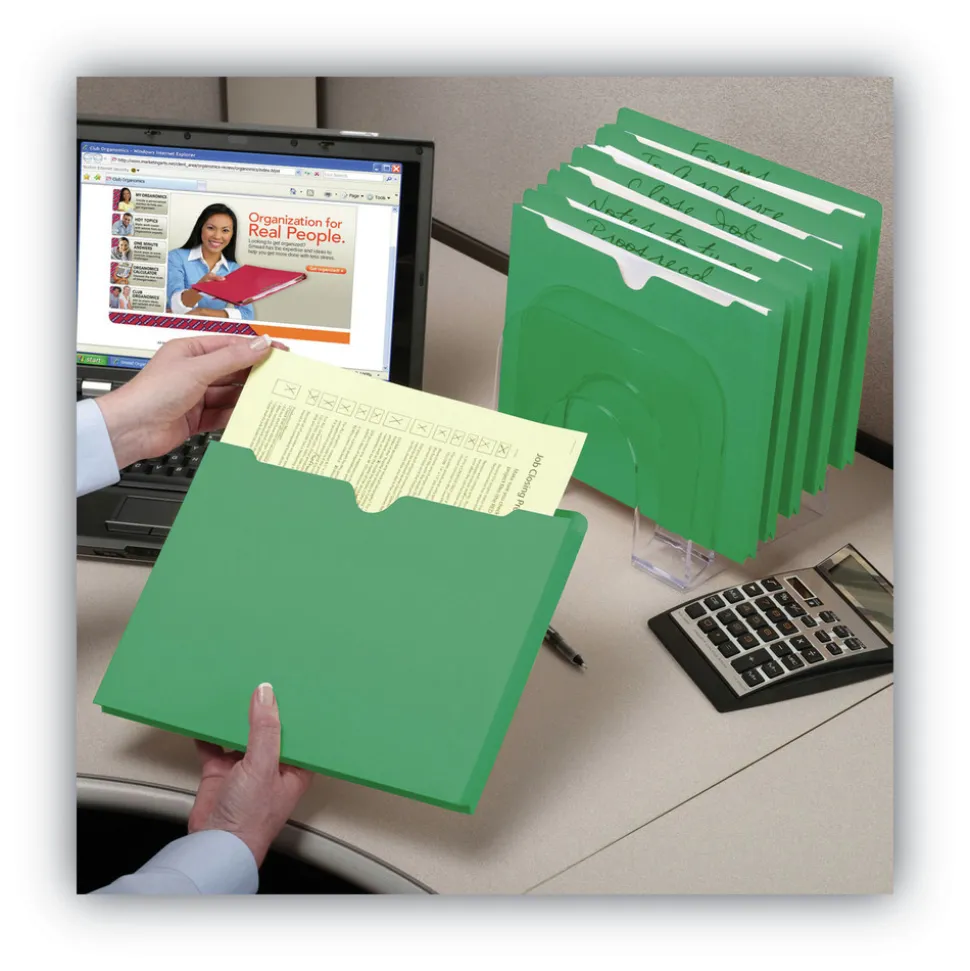 Smead Straight Tab Letter Size Colored File Jackets with Reinforced Double-Ply Tab - Green (50/Box)
