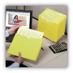 Smead Straight Tab Letter Size Colored File Jackets with Reinforced Double-Ply Tab - Yellow (50/Box)