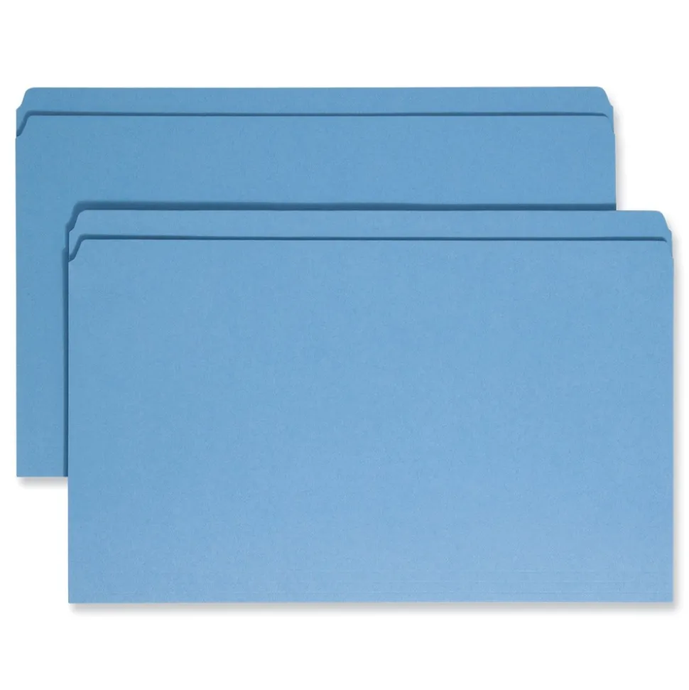Smead Straight Tabs Legal Size 0.75 in. Expansion Reinforced Top Tab Colored File Folders - Blue (100/Box)