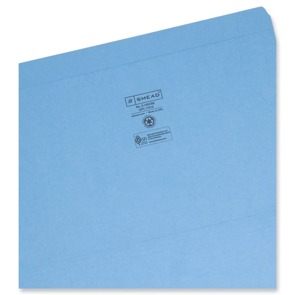 Smead Straight Tabs Legal Size 0.75 in. Expansion Reinforced Top Tab Colored File Folders - Blue (100/Box)