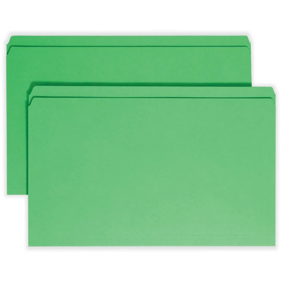 Smead Straight Tabs Legal Size 0.75 in. Expansion Reinforced Top Tab Colored File Folders - Green (100/Box)