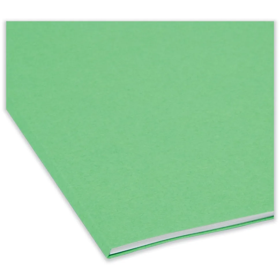 Smead Straight Tabs Legal Size 0.75 in. Expansion Reinforced Top Tab Colored File Folders - Green (100/Box)