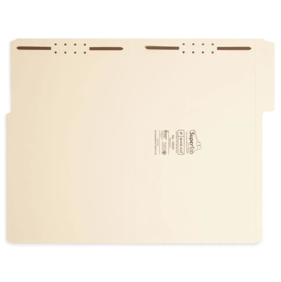 Smead SuperTab 0.75 in. Expansion Reinforced Guide Height Fastener Folders - Manila/Legal Size (50/Box)