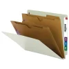 Smead X-Heavy End Tab Pressboard Classification Folders with 6 SafeSHIELD Fasteners - Letter Size/Gray-Green (10/Box)