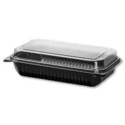 SOLO 11.5 in. x 8 in. MPS Plastic Hinged Lid Dinner Box - Black/Clear (100/Carton)