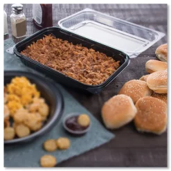 SOLO 11.5 in. x 8 in. MPS Plastic Hinged Lid Dinner Box - Black/Clear (100/Carton)