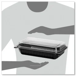 SOLO 11.5 in. x 8 in. MPS Plastic Hinged Lid Dinner Box - Black/Clear (100/Carton)