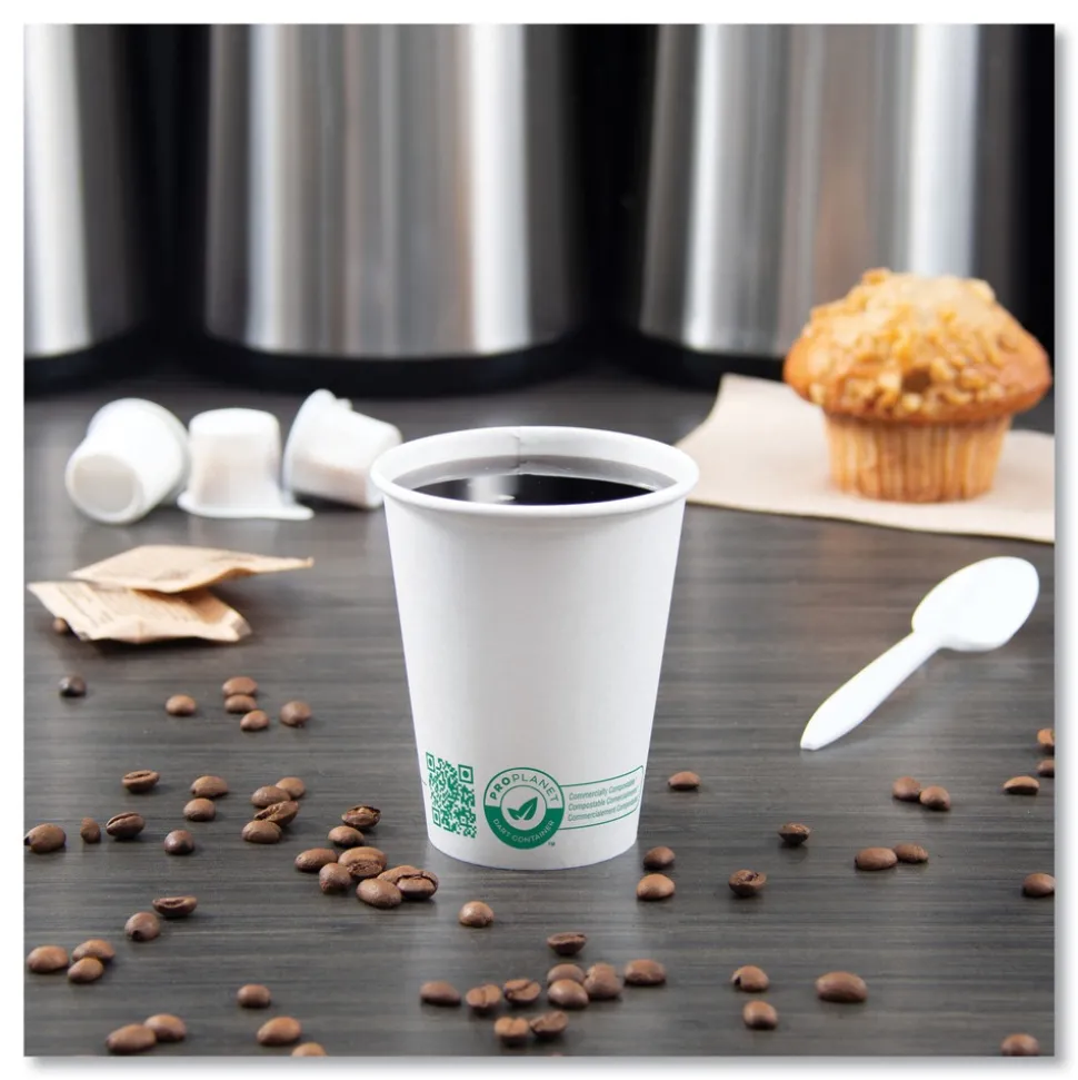 SOLO 8 oz Compostable Paper Hot Cups - White/Green (20/Carton)