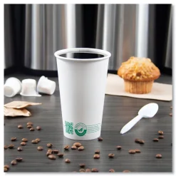 SOLO 16 oz Compostable Paper Hot Cups - White/Green (1000/Carton)