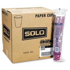 SOLO 10 oz. Paper Hot Drink Cups in Bistro Design - Maroon (1000/Carton)