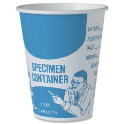 SOLO 8 oz Paper Specimen Cups - Blue/White (50/Sleeve, 20 Sleeves/Carton)