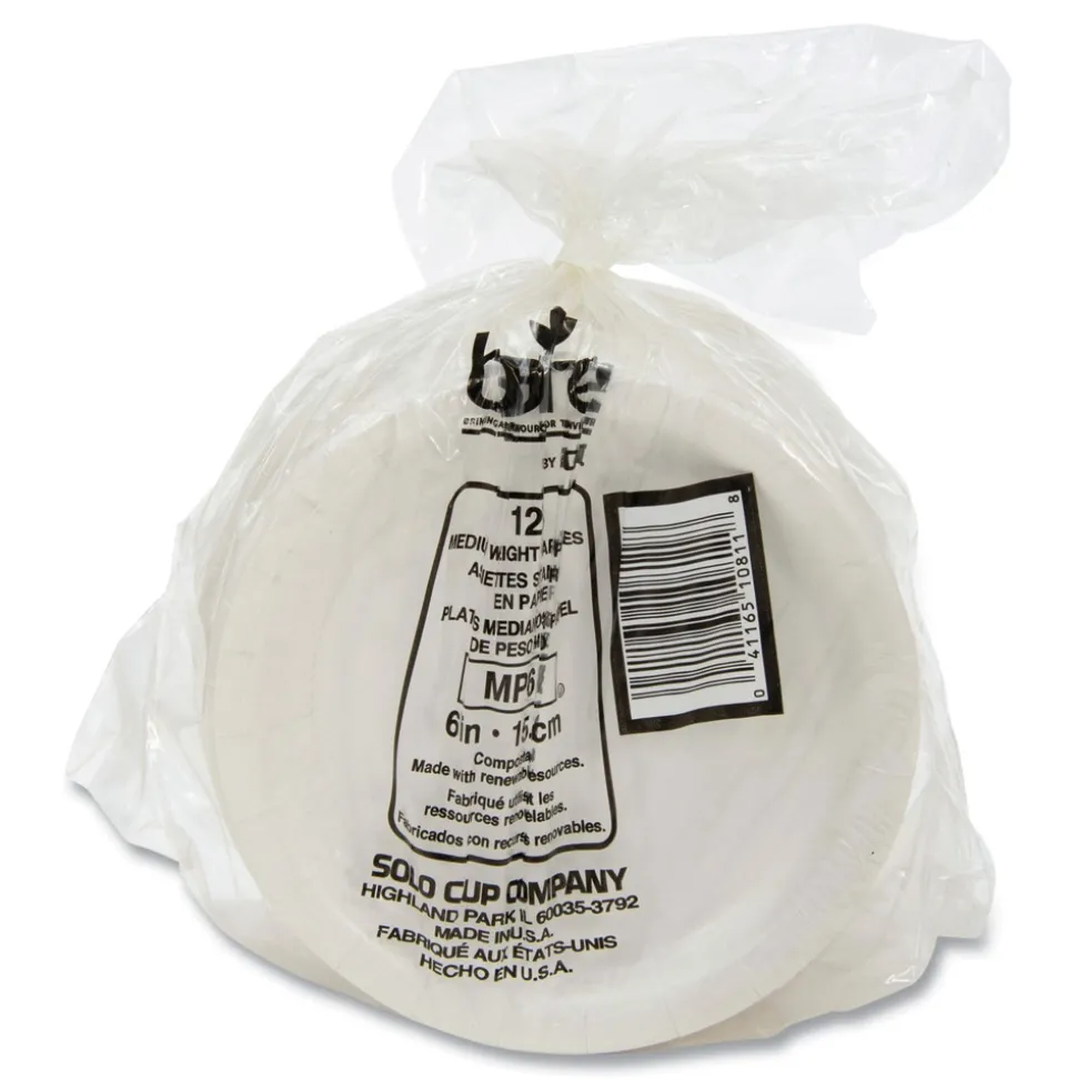 SOLO Bare Eco-Forward 6 in. Diameter ProPlanet Seal Clay-Coated Paper Plate - White/Brown/Green (1000/Carton)