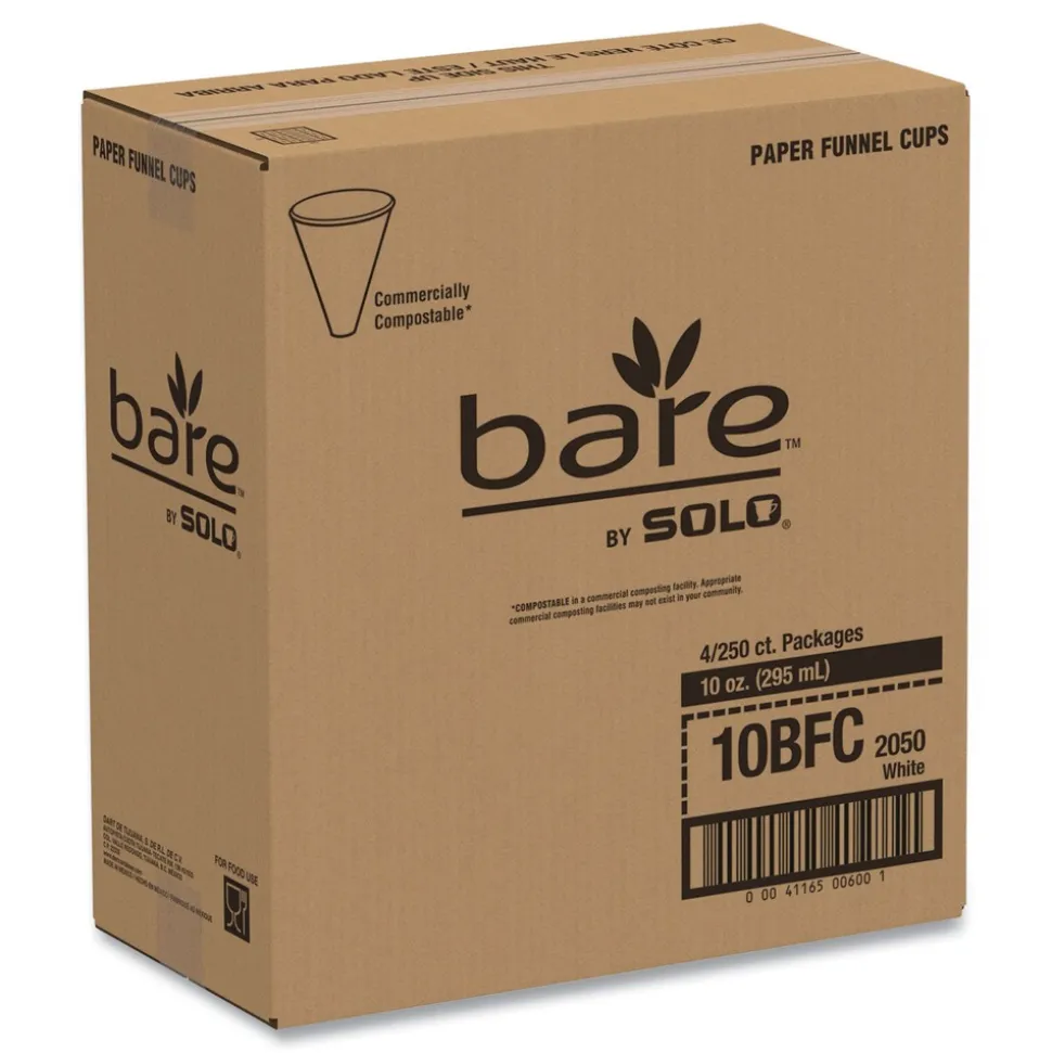 SOLO Bare Eco-Forward 10 oz. ProPlanet Seal Treated Paper Funnel Cups - White (1000/Carton)