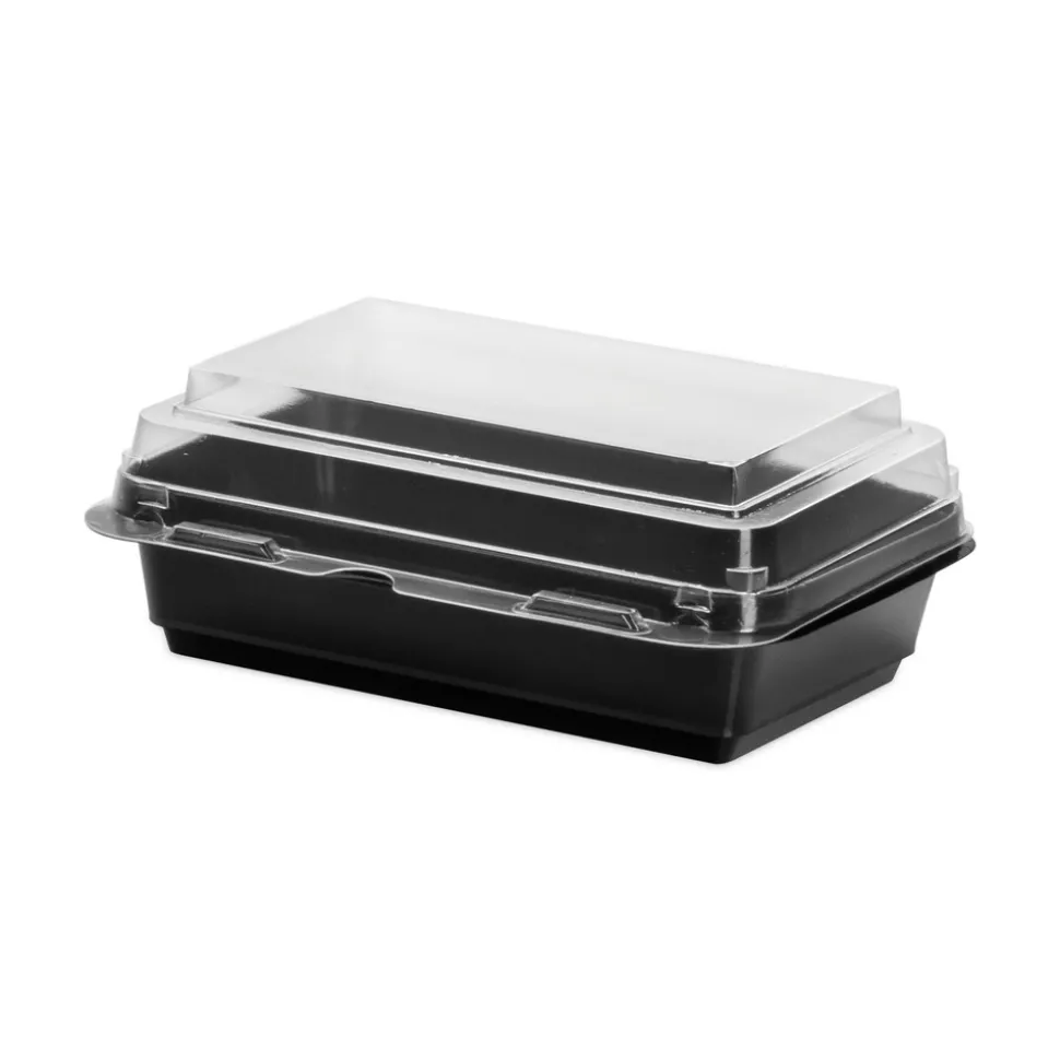 SOLO Creative Carryouts 7.87 in. x 5.4 in. x 2.1 in. 24 oz. Hinged Plastic Hot Deli Boxes - Black/Clear (200/Carton)
