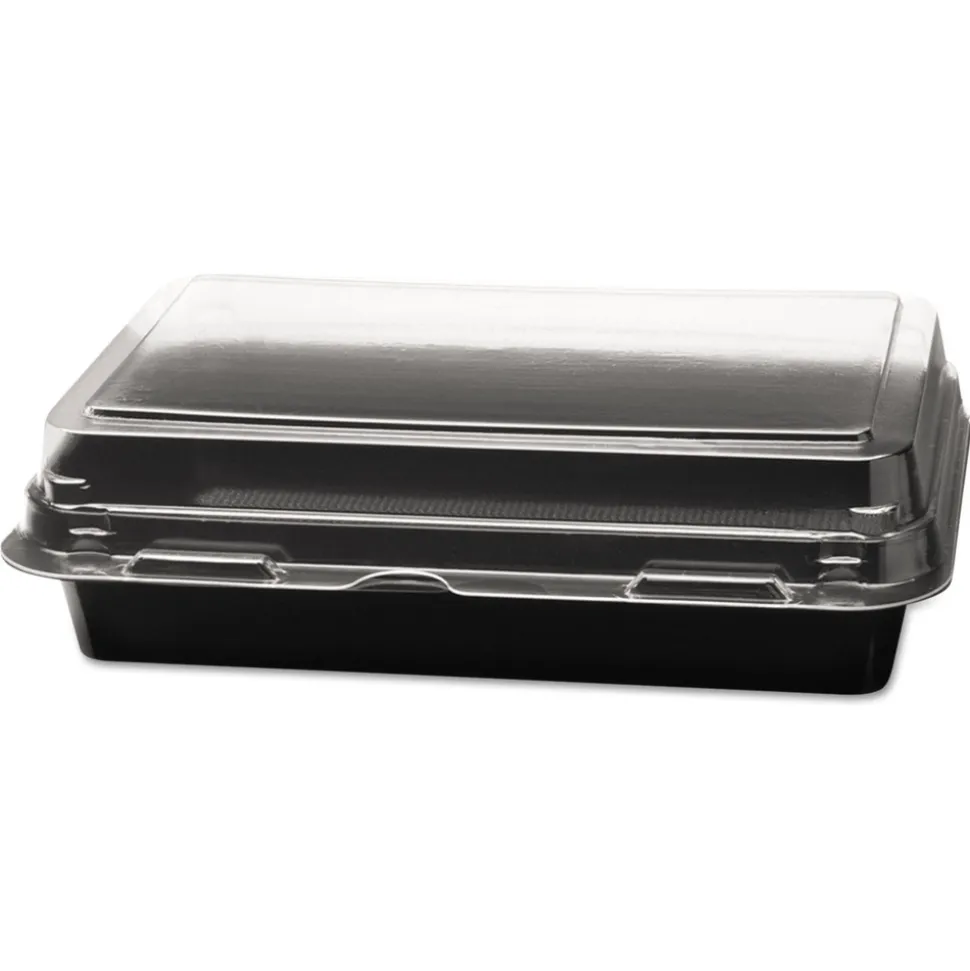 SOLO Creative Carryouts 7.87 in. x 5.4 in. x 2.1 in. 24 oz. Hinged Plastic Hot Deli Boxes - Black/Clear (200/Carton)