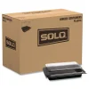 SOLO Creative Carryouts 8.75 in. x 6.2 in. x 2.2 in. Hinged Plastic Hot Deli Boxes - Black/Clear (200/Carton)