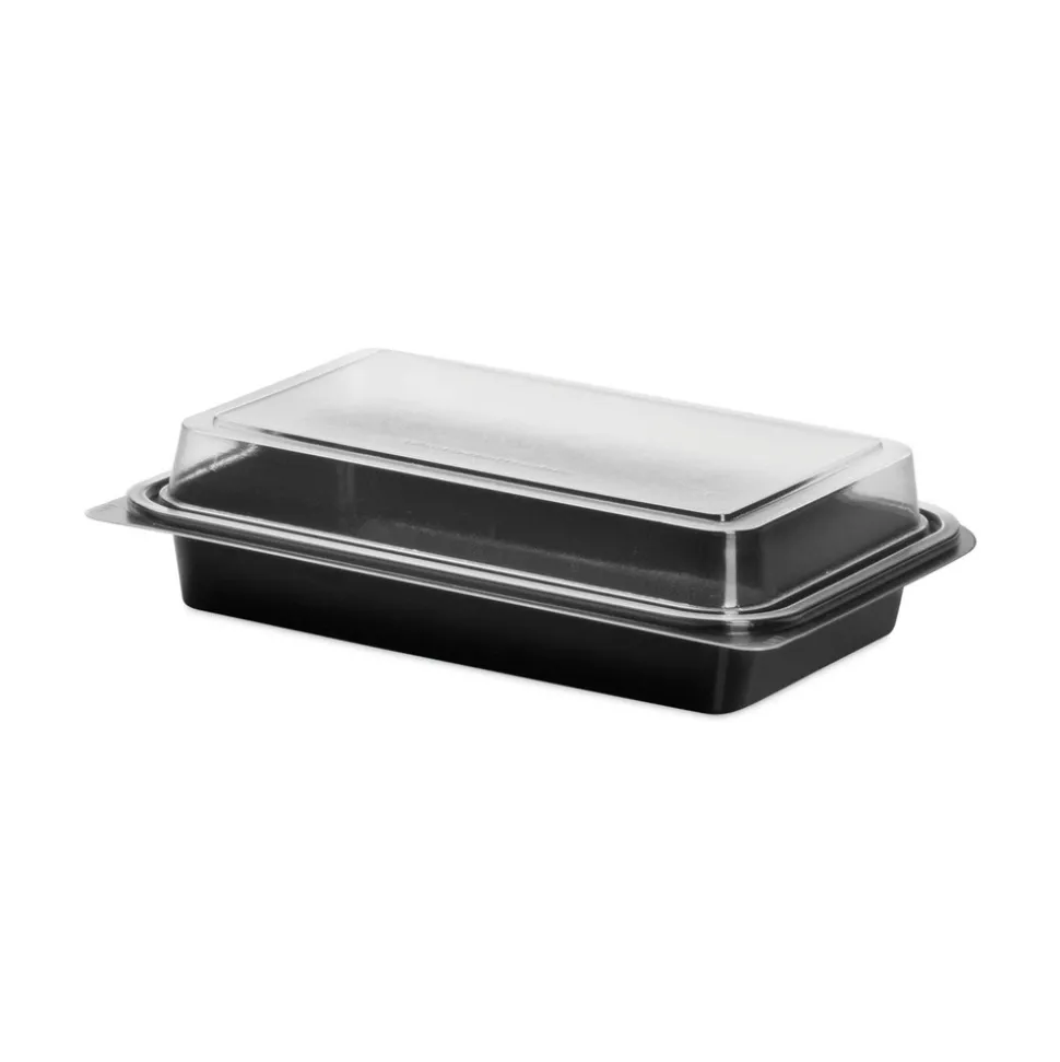 SOLO Creative Carryouts 8.75 in. x 6.2 in. x 2.2 in. Hinged Plastic Hot Deli Boxes - Black/Clear (200/Carton)