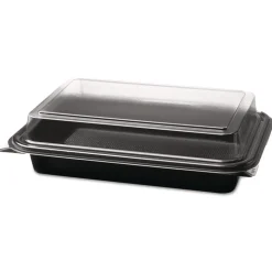 SOLO Creative Carryouts 8.75 in. x 6.2 in. x 2.2 in. Hinged Plastic Hot Deli Boxes - Black/Clear (200/Carton)
