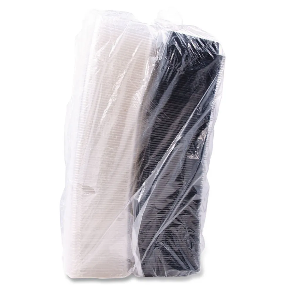 SOLO Creative Carryouts 8.75 in. x 6.2 in. x 2.2 in. Hinged Plastic Hot Deli Boxes - Black/Clear (200/Carton)