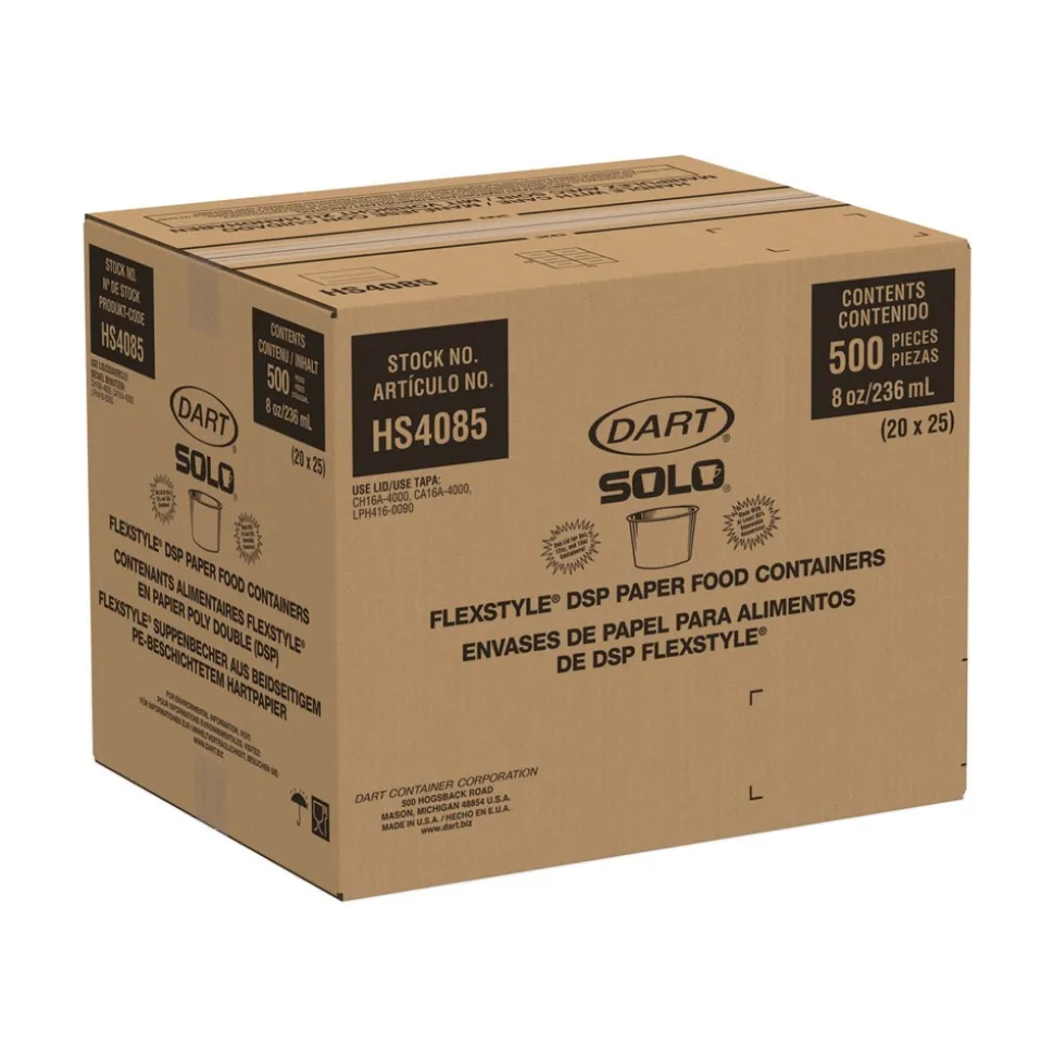 SOLO HS4085-2050 8 oz. Flexstyle Double Poly Paper Containers - White (500/Carton)