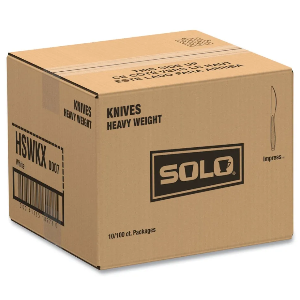 SOLO Impress Heavyweight Full-Length Polystyrene Knife - White (100/Box, 10 Boxes/Carton)