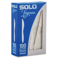 SOLO Impress Heavyweight Full-Length Polystyrene Knife - White (100/Box, 10 Boxes/Carton)