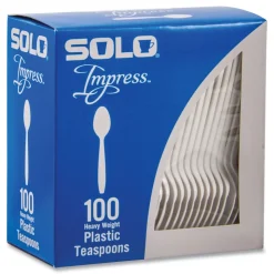SOLO Impress Heavyweight Full-Length Polystyrene Teaspoon - White (100/Box, 10 Boxes/Carton)