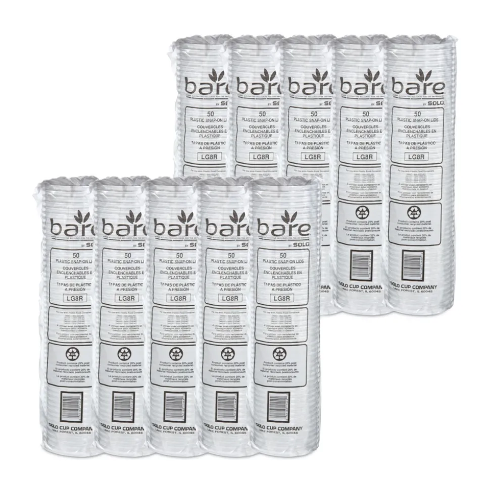 SOLO LG8R-0090 Bare Eco-Forward ProPlanet Seal RPET Plastic Deli Container Recessed Lids Fits 8 oz. Volume Capacity - Clear (50/Pack, 10 Packs/Carton)
