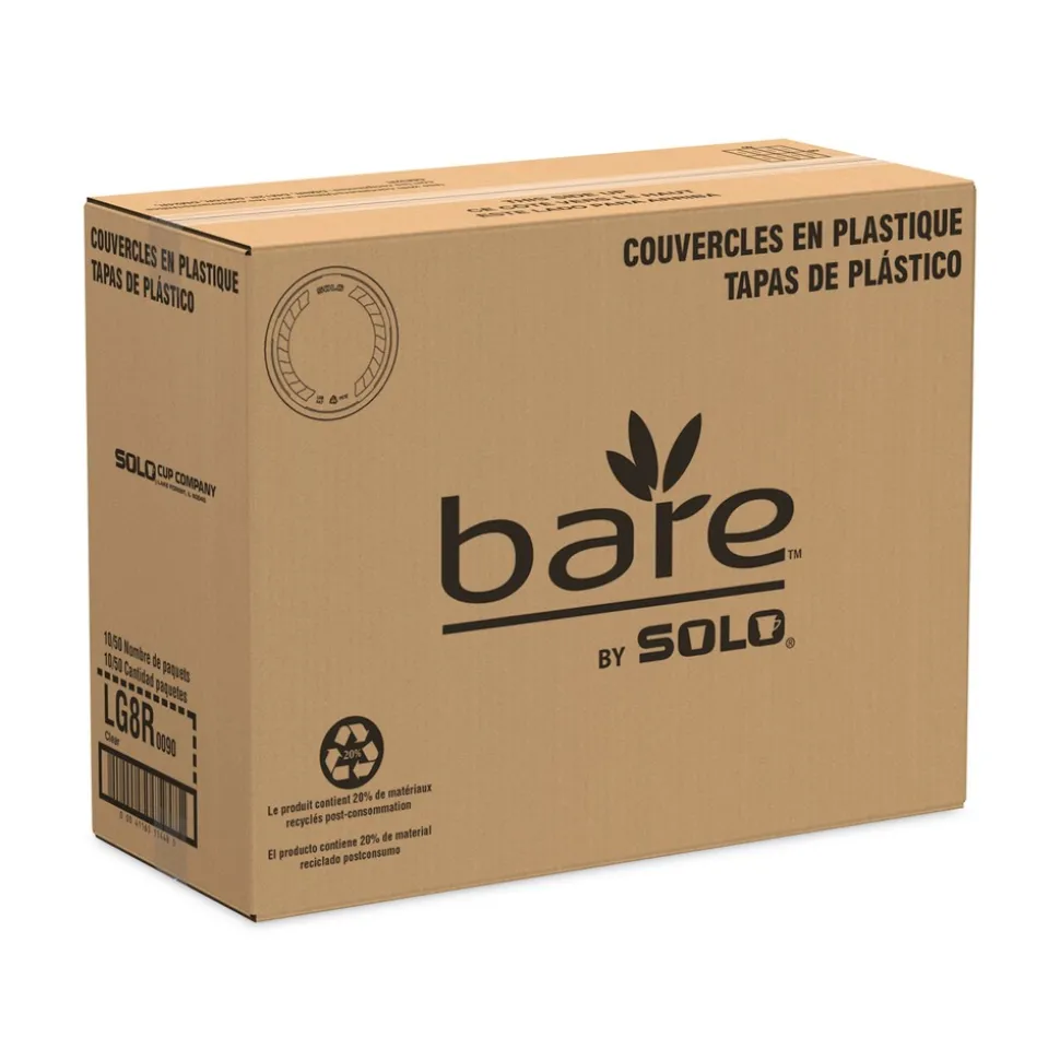 SOLO LG8R-0090 Bare Eco-Forward ProPlanet Seal RPET Plastic Deli Container Recessed Lids Fits 8 oz. Volume Capacity - Clear (50/Pack, 10 Packs/Carton)