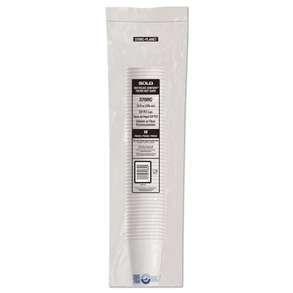 SOLO Recycled Content PCF Paper Hot Cups ProPlanet Seal 10 oz White/Blue (1000/Carton)