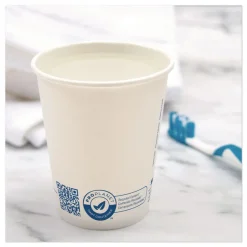 SOLO Recycled Content PCF Paper Hot Cups ProPlanet Seal 10 oz White/Blue (1000/Carton)