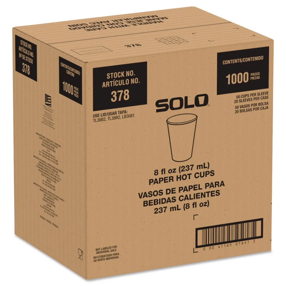 SOLO Recycled Content PCF Paper Hot Cups ProPlanet Seal 8 oz White/Blue (1000/Carton)