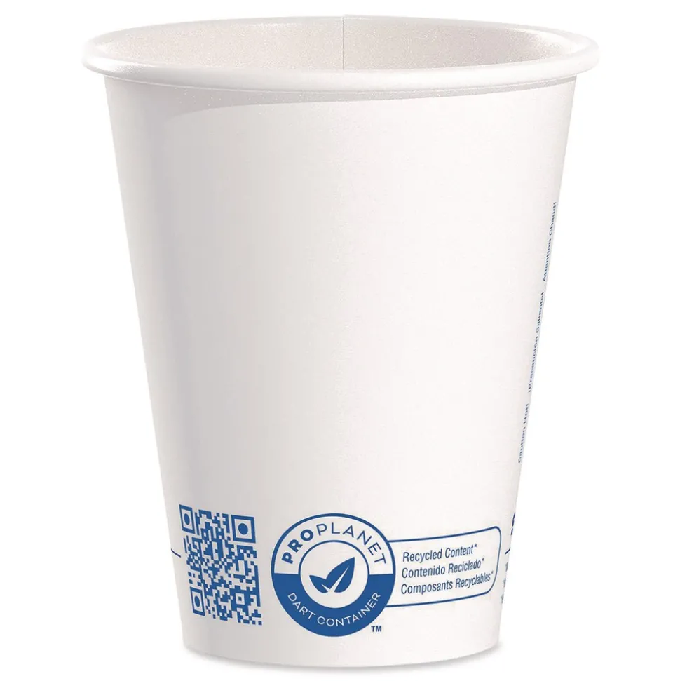 SOLO Recycled Content PCF Paper Hot Cups ProPlanet Seal 8 oz White/Blue (1000/Carton)