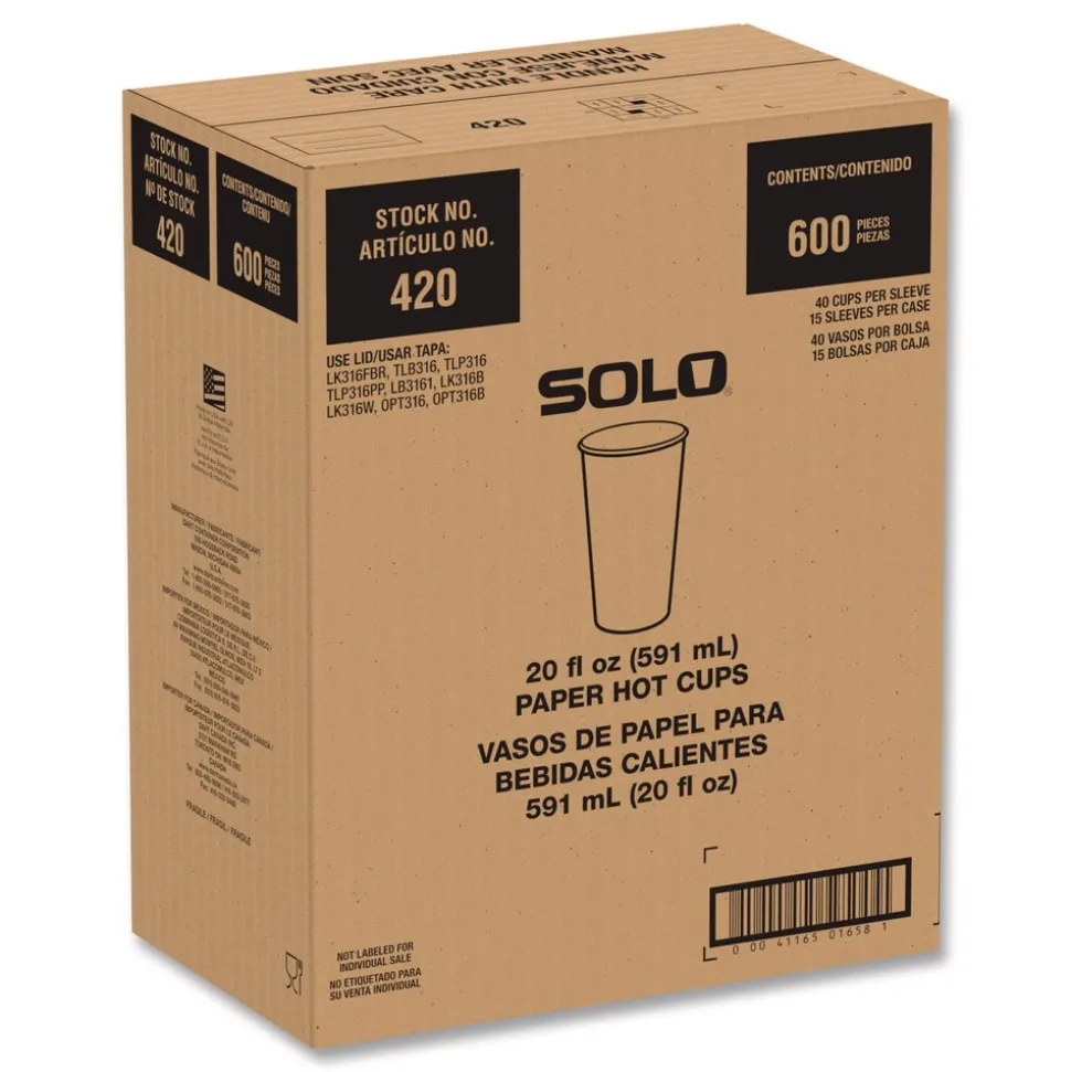 SOLO Recycled Content PCF Paper Hot Cups ProPlanet Seal 20 oz White/Blue 600/Carton