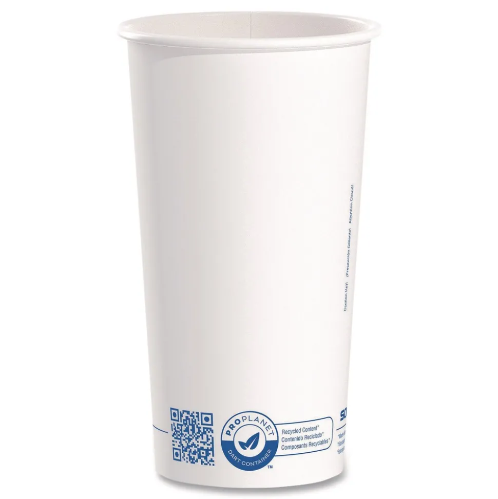 SOLO Recycled Content PCF Paper Hot Cups ProPlanet Seal 20 oz White/Blue 600/Carton