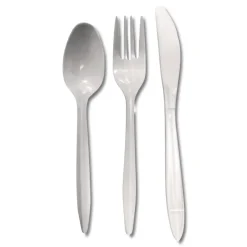 SOLO Reliance Mediumweight Plastic Fork/Knife/Spoon Cutlery Kit - White (1500/Carton)