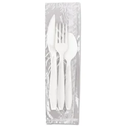 SOLO Reliance Mediumweight Plastic Fork/Knife/Spoon Cutlery Kit - White (1500/Carton)