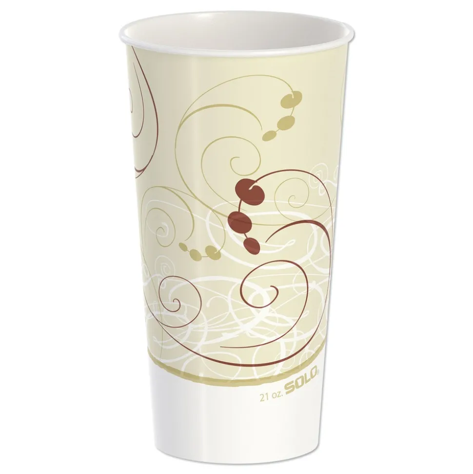 SOLO Symphony Design 21 oz Double Sided Poly Paper Cold Cups - Tan/Maroon/White (50/Pack, 20 Packs/Carton)