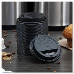 SOLO Traveler Cappuccino Style Dome Lid Fits 10 oz. to 24 oz. Cups - Black (1000/Carton)