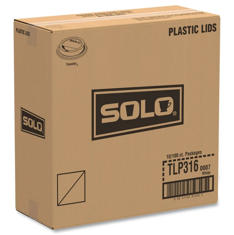 SOLO Traveler Cappuccino Style Dome Lid for 10 oz. to 24 oz. Cups - White (100/Pack, 10 Packs/Carton)