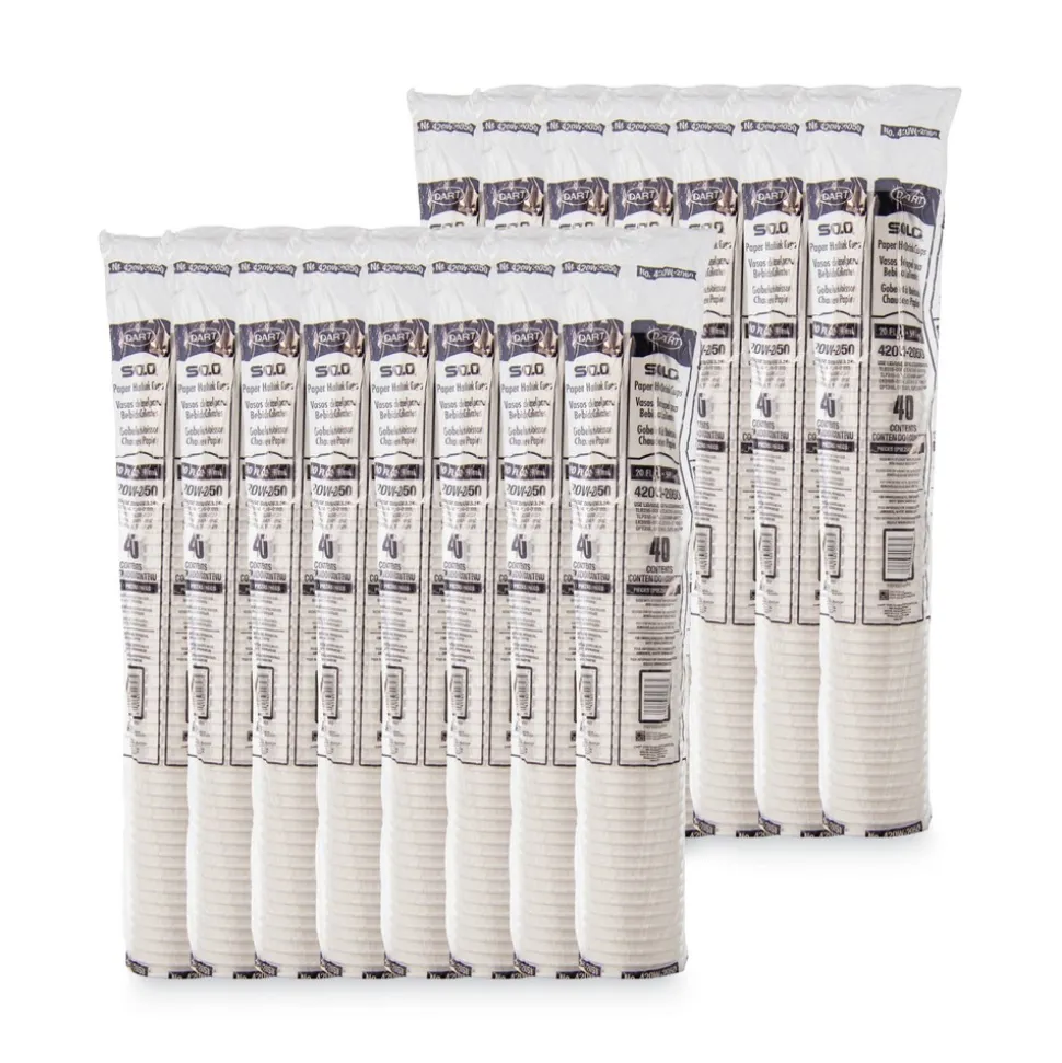 SOLO 420W-2050 20 oz. Single-Sided Poly Paper Hot Cups - White (15 Packs/Carton)